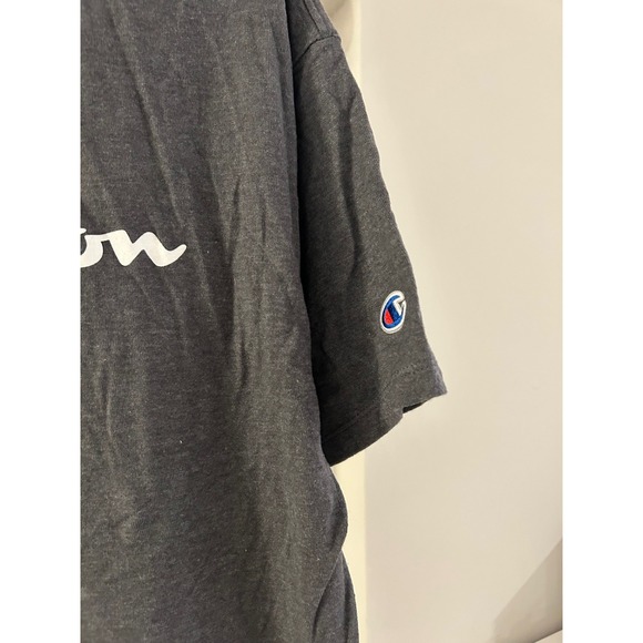 Champion Mens Script Logo T-Shirt Charcoal Heather Grey Medium Short Sleeve - Picture 5 of 7